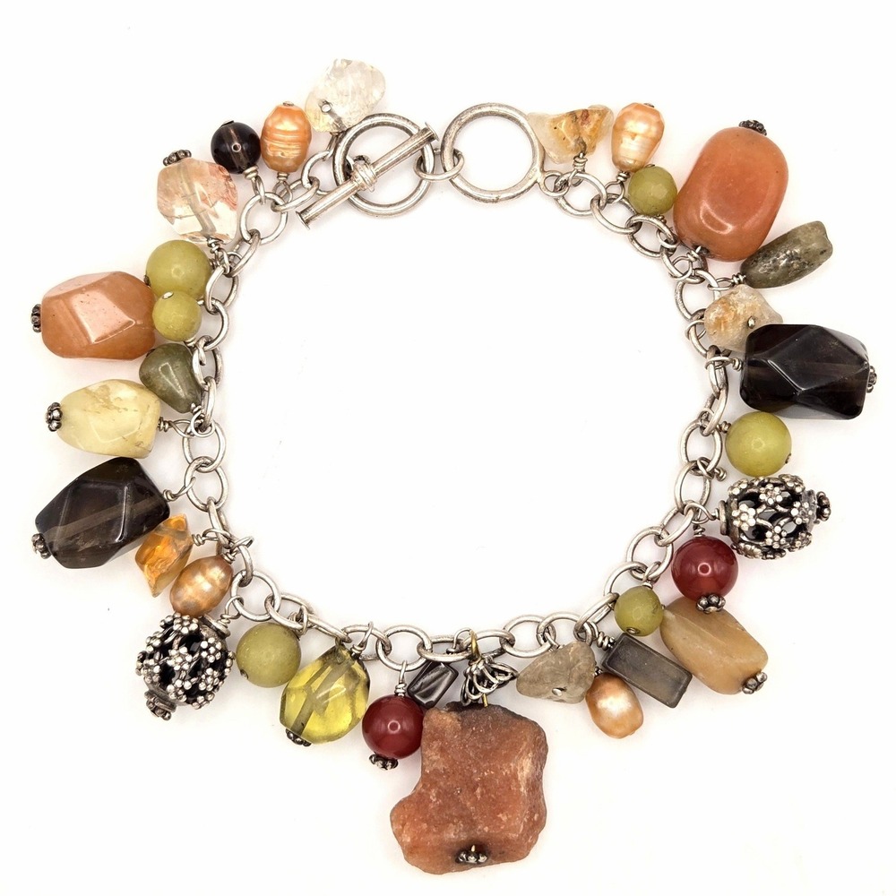 Silpada Sterling Silver 925 Natural Gemstone Chunky Cha‎ Cha Charm Bracelet